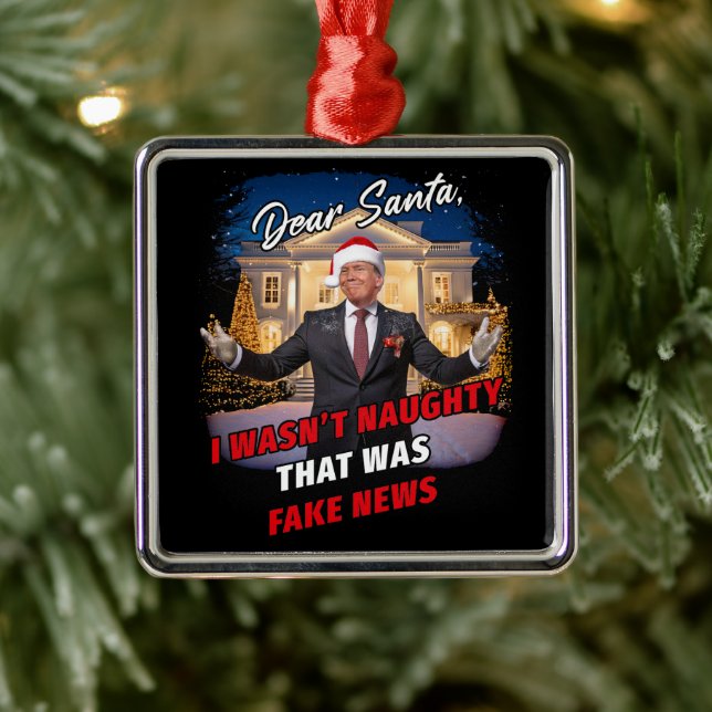Donald Trump Funny Joke, Kära Santa, falska nyhete Julgransprydnad Metall (Träd)