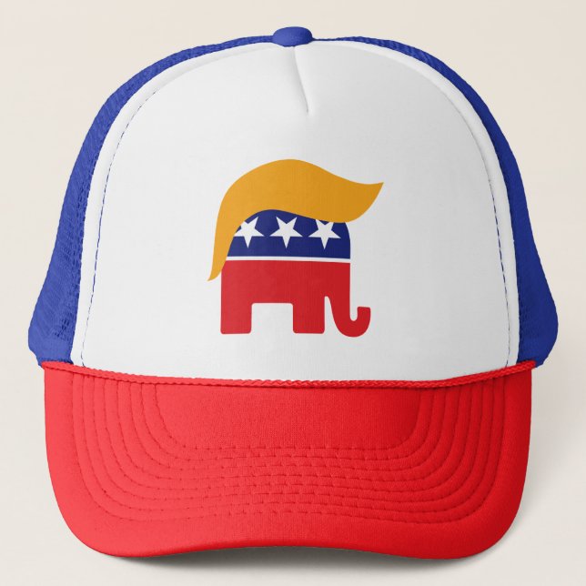 Donald Trump GOP Republikan Elefant Hår Logo Keps (Framsida)