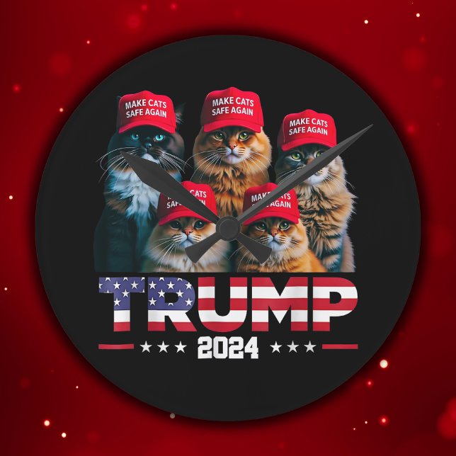 Donald Trump Gör katter Säkra igen Red Hat 2024 Rund Klocka (Skapare uppladdad)