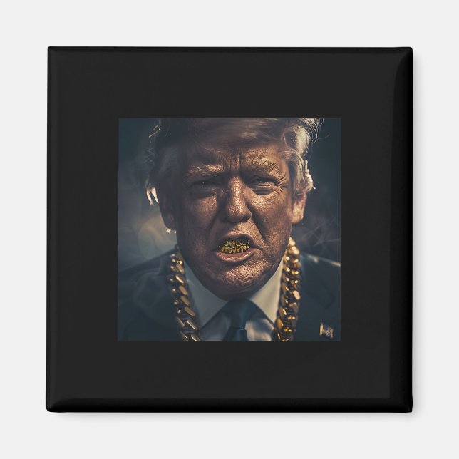 Donald Trump Guld Grillz Magnet (Framsidan)