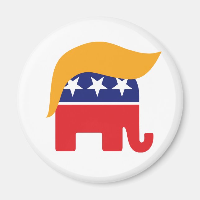 Donald Trump Hair GOP Elephant Logotyp Magnet (Framsidan)