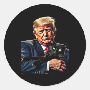 Donald Trump Holding Cat Graphic Funy Politik M Runt Klistermärke