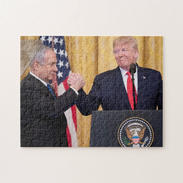 Donald Trump i Israel med Bibi Netanyahu Pussel (Horisontell)