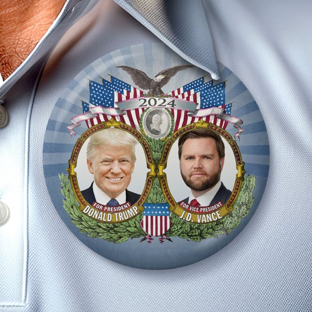 Donald Trump JD Vance President Vice Jugate Photo Knapp (Campaign Button)