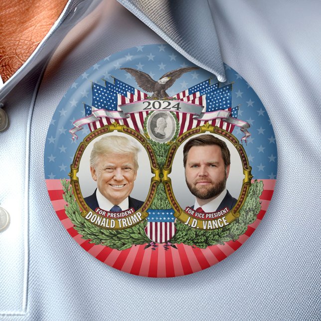 Donald Trump JD Vance President Vice Photo Stars Knapp (Campaign Button)