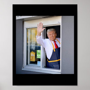 Donald Trump jobbar grå Station och håller en Dri Poster