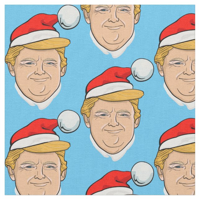 Donald Trump Jultomten christmas blue mönster Tyg (Närbild)