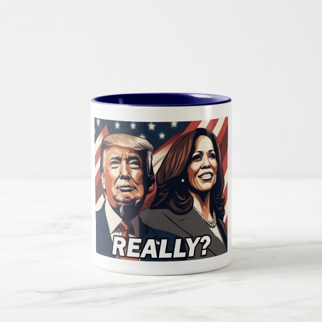 Donald Trump Kamala Harris Verkligen? Två-Tonad Mugg (Center)