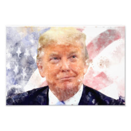 Donald Trump leende med amerikansk flagga Fototryck