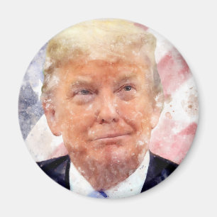 Donald Trump leende med amerikansk flagga Magnet