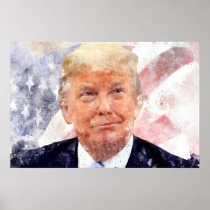 Donald Trump leende med amerikansk flagga Poster