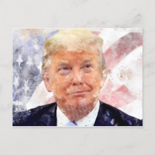 Donald Trump leende med amerikansk flagga Vykort