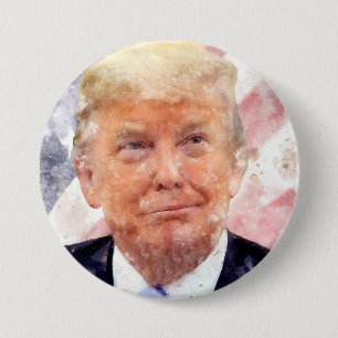 Donald Trump ler med amerikansk flagga Knapp