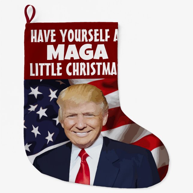 DONALD TRUMP MAGA CHRISTMAS STOCKING STOR JULSTRUMPA (Framsidan)