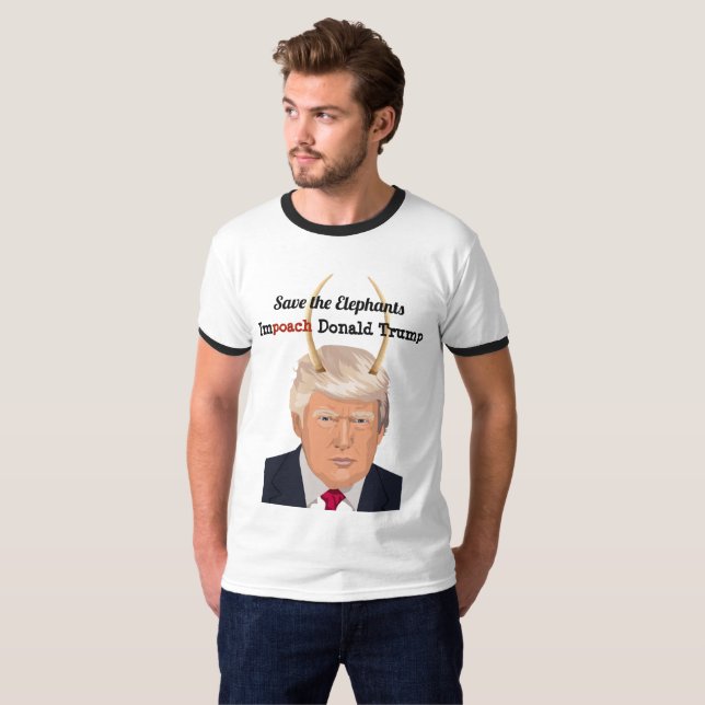 Donald Trump med Elephant Trump Djävulen Horns T-shirt (Hel framsida)