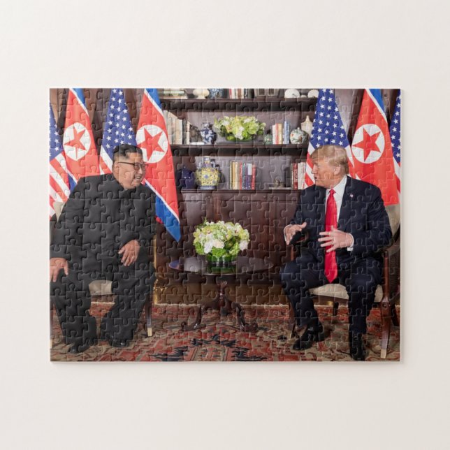 Donald Trump med Kim Jong Un i Singapore Pussel (Horisontell)