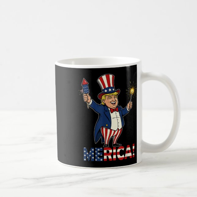 Donald Trump Merica 4:e juli Fireworks Patrioti Kaffemugg (Höger)