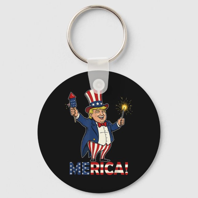 Donald Trump Merica 4:e juli Fireworks Patrioti Nyckelring (Framsida)
