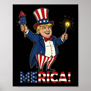 Donald Trump Merica 4:e juli Fireworks Patrioti Poster