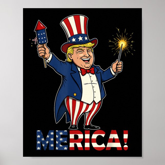 Donald Trump Merica 4:e juli Fireworks Patrioti Poster (Framsidan)