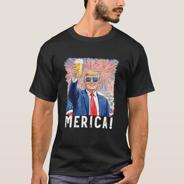 Donald Trump Merica 4:e juli Trump Support Swea T Shirt (Framsida)
