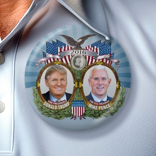 Donald Trump & Mike Pence Jugate Photo Blue Design Knapp (Collectible Campaign Button - 2016 Election Trump Pence)