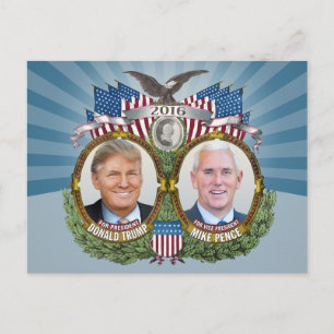 Donald Trump & Mike Pence Jugate Photo Blue Design Vykort