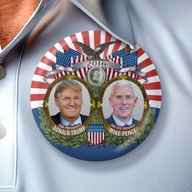 Donald Trump & Mike Pence Jugate Photo Red Blue Knapp (Collectible Campaign Button - 2016 Election Trump Pence)
