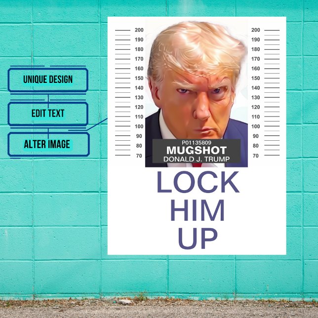 Donald Trump Mugg Shot Lock Him Up Färg Poster (Commemorate this unprecedented occasion.)