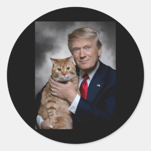 Donald Trump och Cat funny Trump and Cat Runt Klistermärke