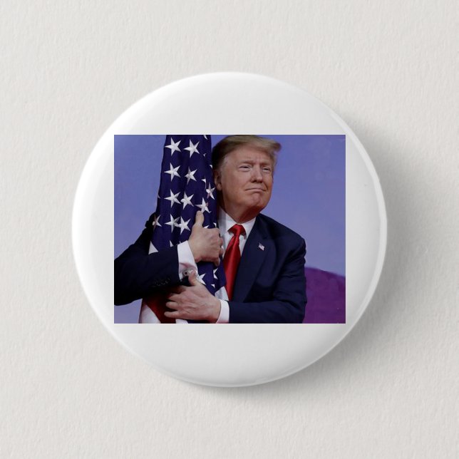 Donald Trump och den amerikanska flaggan Knapp (Framsida)