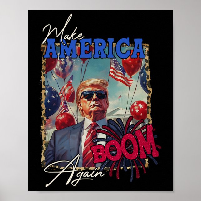 Donald Trump Patriotiska Fyrverkerier Gör 4:e Juli Poster (Framsidan)
