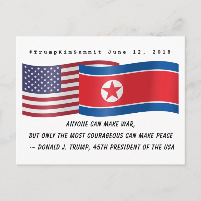 Donald Trump Peace Quote Toppmöte Nordkorea USA Vykort (Framsida)