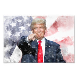 Donald Trump pekar med amerikansk flagga Fototryck