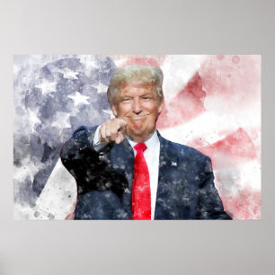 Donald Trump pekar med amerikansk flagga Poster