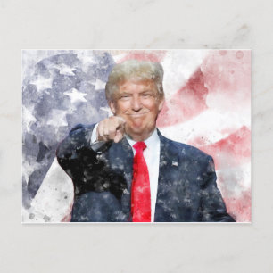 Donald Trump pekar med amerikansk flagga Vykort