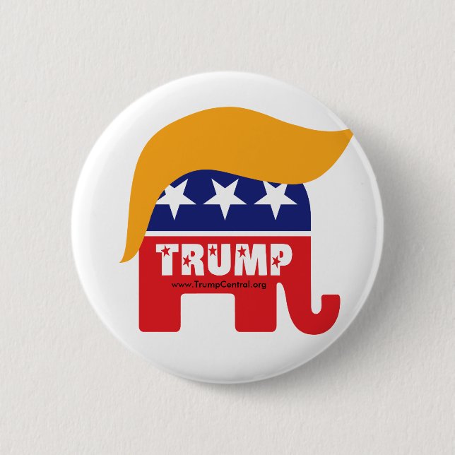 Donald Trump President 2016 GOP Elephant Hair Logo Knapp (Framsida)