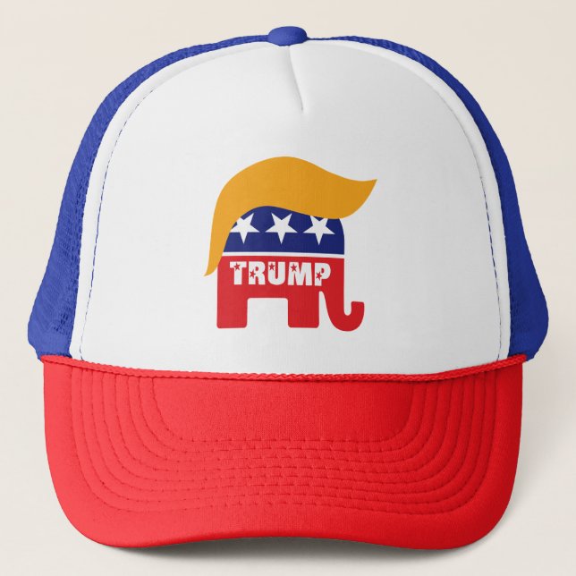 Donald Trump Republican GOP Elephant Hair Logotyp Truckerkeps (Framsida)