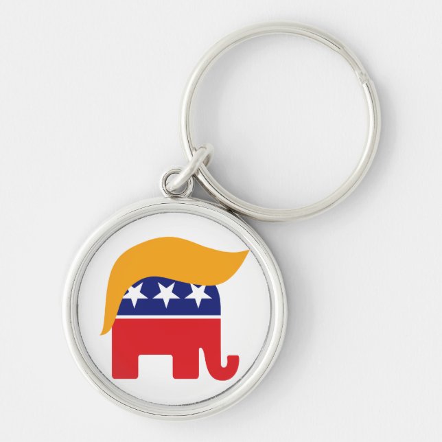 Donald Trump Republikan Elefant Hår Logo Rund Silverfärgad Nyckelring (Framsidan)