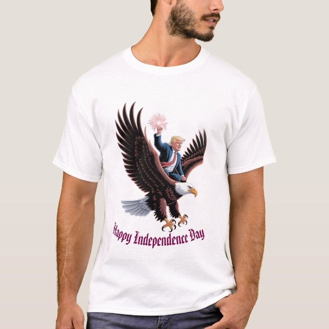 Donald Trump Riding Patriotic Eagle Art Anpassning T Shirt (Framsida)