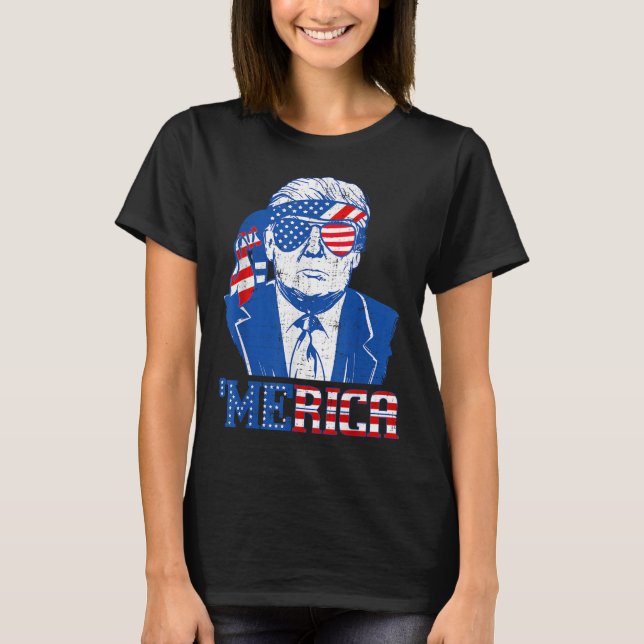 Donald Trump Shirt Merica Trump Sungl Us Flagga 4: T Shirt (Framsida)