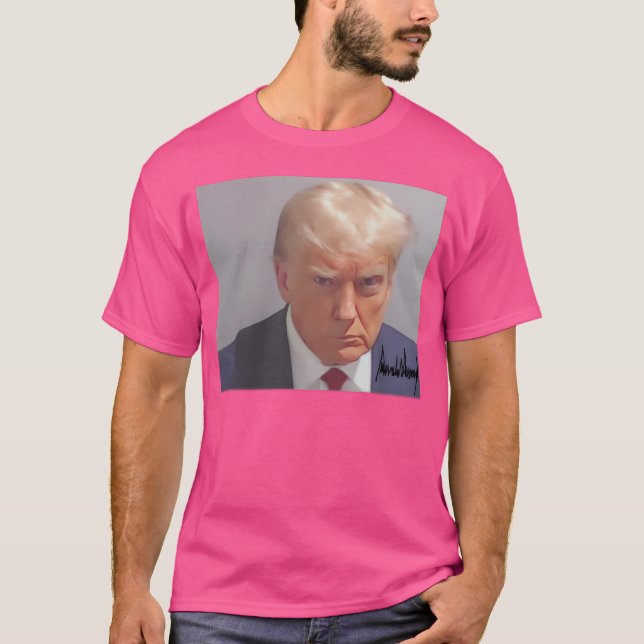 Donald Trump signerade Mugshot Design - djärv och  T Shirt (Framsida)