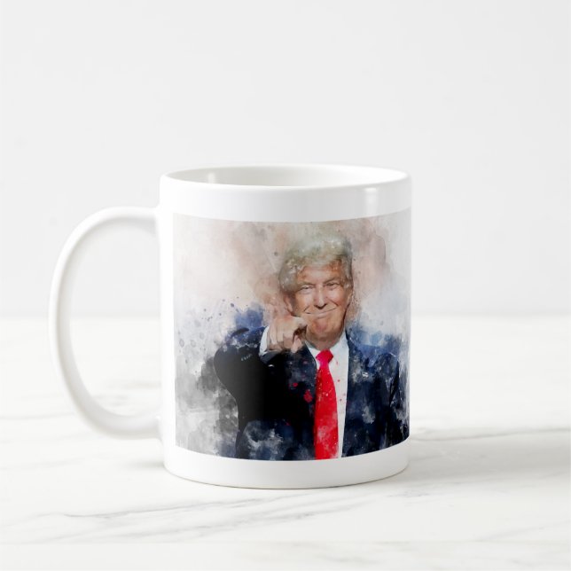 Donald Trump som pekar på porträtt vattenfärg Kaffemugg (Vänster)