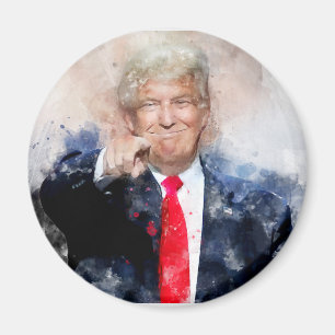 Donald Trump som pekar på porträtt vattenfärg Magnet