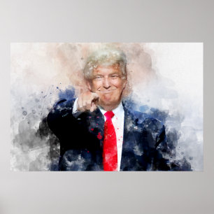 Donald Trump som pekar på porträtt vattenfärg Poster
