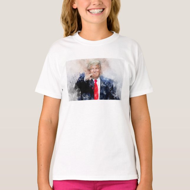Donald Trump som pekar på porträtt vattenfärg T Shirt (Framsida)