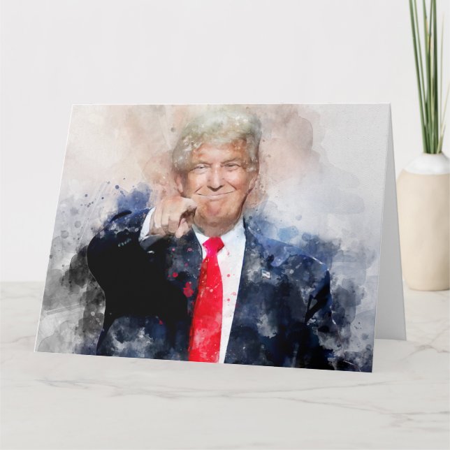 Donald Trump som pekar på porträtt vattenfärg Tack Kort (Framsida)