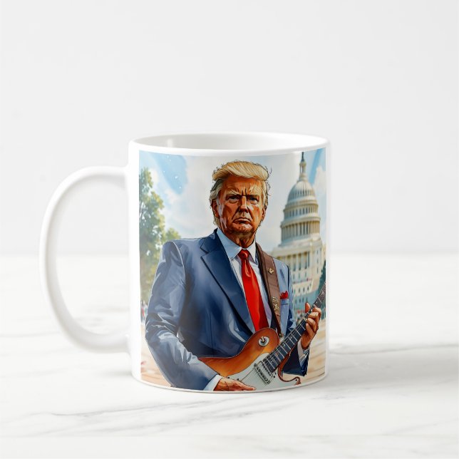 Donald Trump Spela Electric Guitar US Huvudstad Kaffemugg (Vänster)