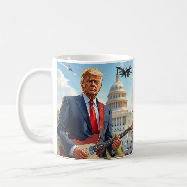 Donald Trump Spela Electric Guitar US Huvudstad Kaffemugg (Vänster)