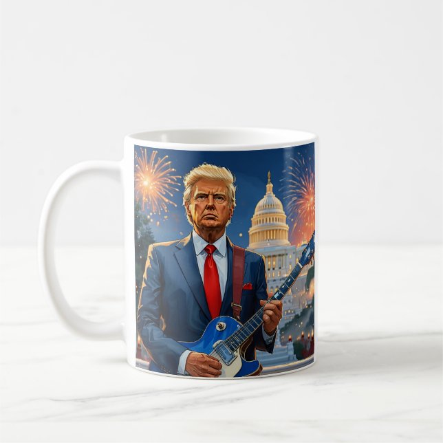 Donald Trump Spela Electric Guitar US Huvudstad Kaffemugg (Vänster)